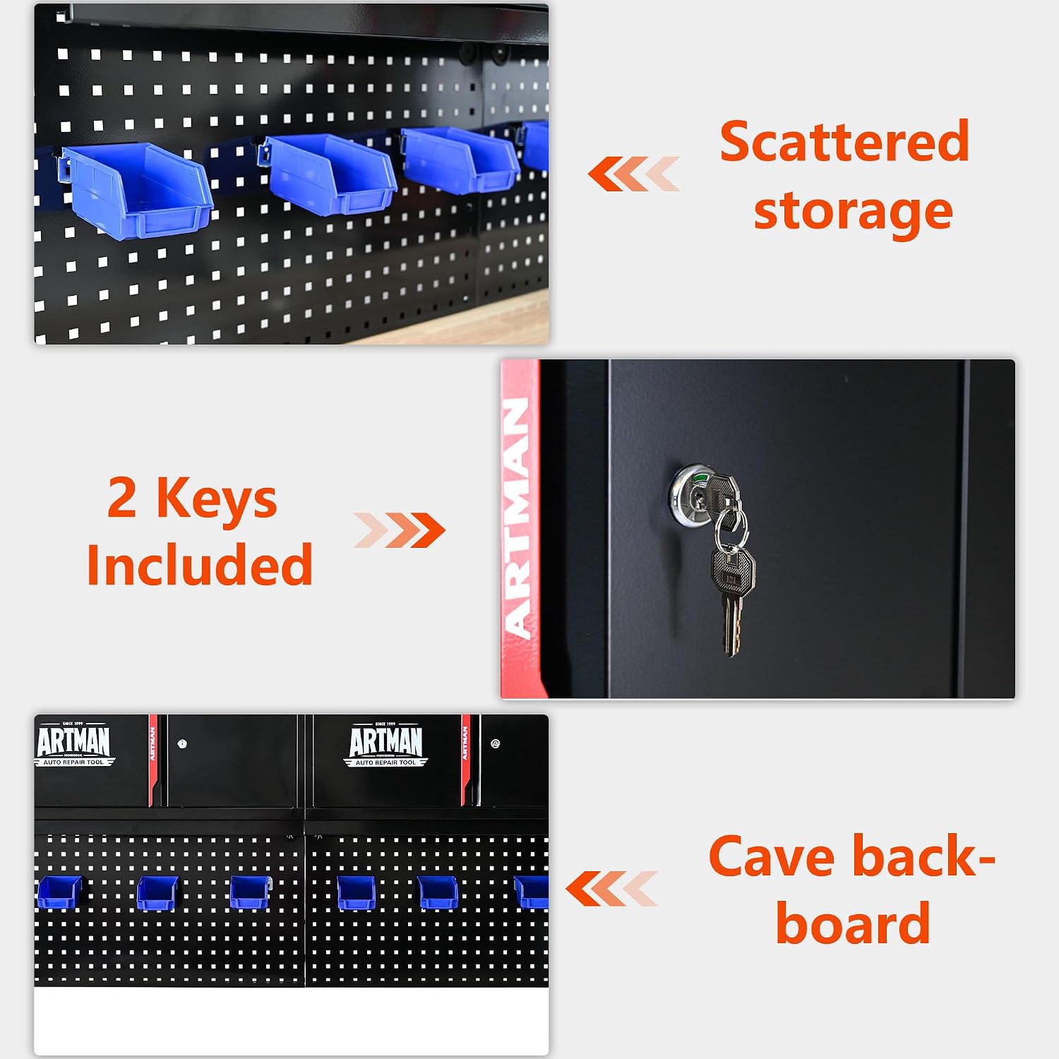 Metal Garage Cabinets Wall Mounted, 220 lbs Load Capacity, 64" Floating Garage Wall Cabinet with Pegboard, Storage Hanging Tool Cabinet for Shop (Bonus Hooks, 6 Storage Boxes)