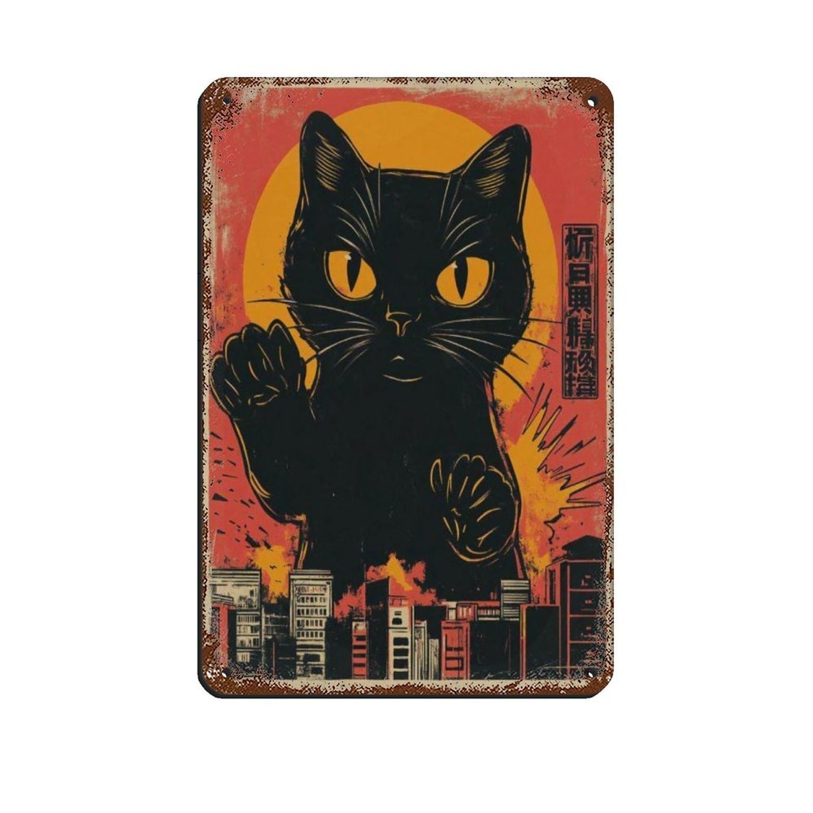 Retro Kattenkunst Poster Tin Sign Vintage Metal Pub Club Cafe Bar Home Wall Art Decoration Poster Retro 8x12inch(20x30cm)