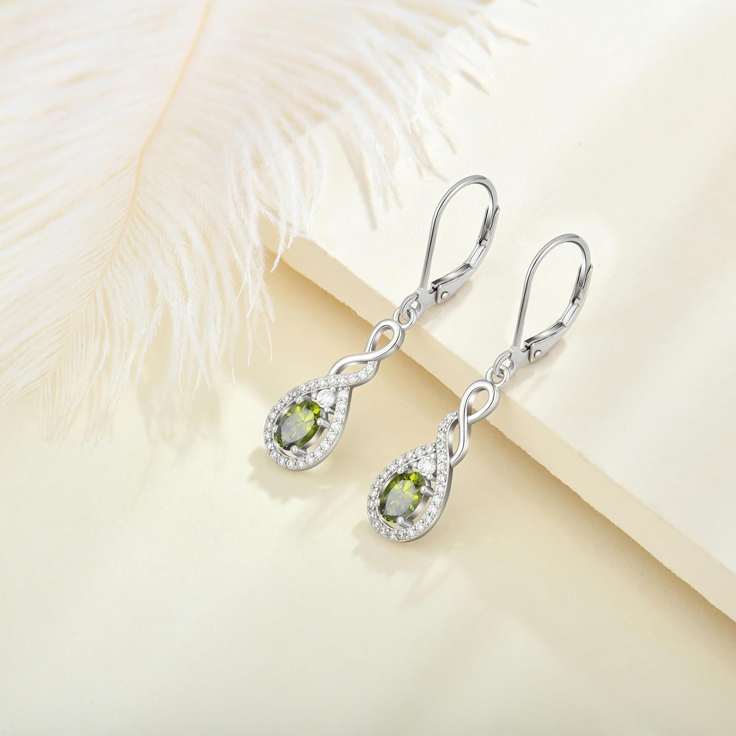 Oval Cut Dangle Drop Earrings 925 Sterling Silver Infinity Twisted Leverback Earrings Birthstone Jewelry for Women - Image 4