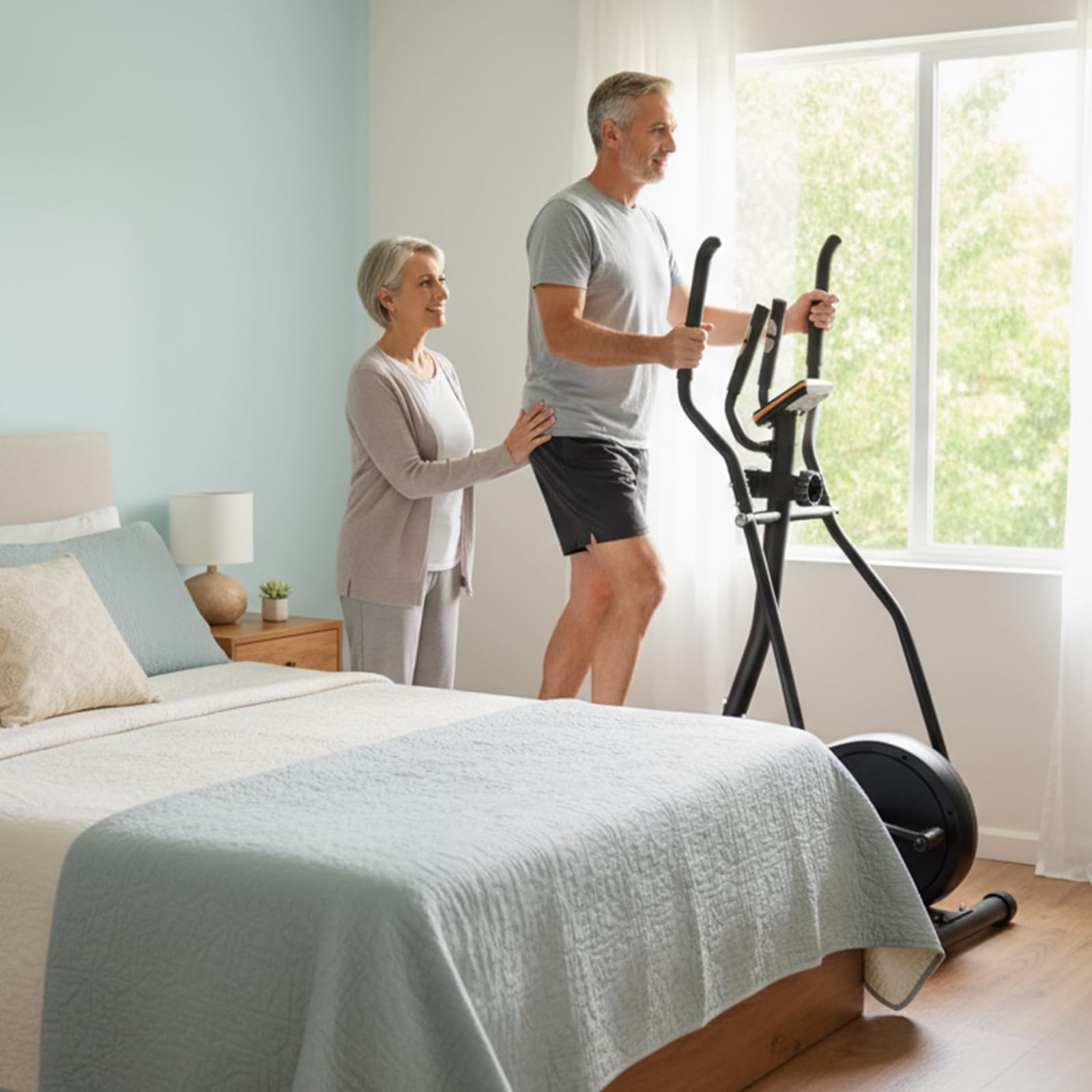 Bicicleta Elíptica con 8 Niveles de Resistencia Magnética, Entrenador Crosstrainer, Pulsómetro, Uso Doméstico, Panel de Control LCD, Ruedas Frontales, Fitness