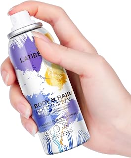 LATIBELL Glitter Spray, Hair Glitter Spray, Glitter Spray for Hair and Body, 2fl.oz Silver Body Glitter Spray for Women, Body Shimmer Shiny Glitter Spray, Party Rave Festival Accessories