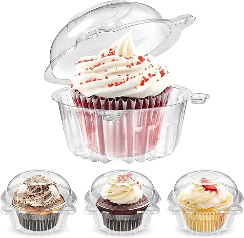 Miniatura 8 de GOTOTOP Soporte individual para cupcakes, 400 unidades individuales individuales de plástico transparente para cupcakes, cajas con tapa para