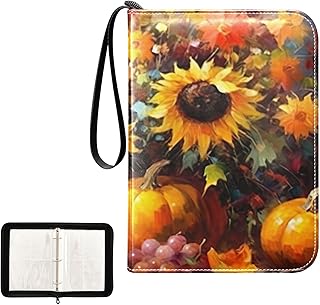 Sunflower Pumpkin Fall Waterproof Trading Card Binder,400-Pocket Trading Album Display Holder,Display Case with Card Sleeves Set for Soccer Card,Gaming Cards,and Other TCG 2011634