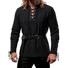 JEMITOP Men's Pirate Renaissance Cotton Arm Banded Shirt Long Sleeve Lace Up Costume for Medieval Viking Without Belt