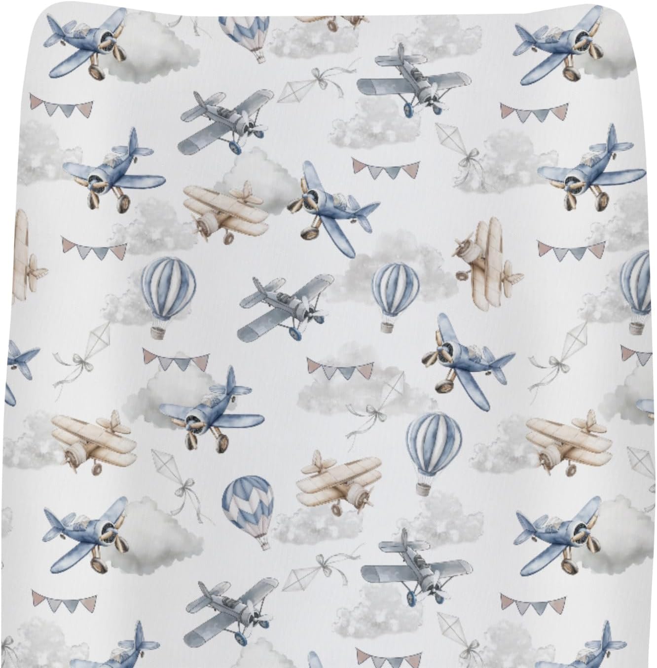 Vintage Planes Airplanes Helicopters Changing Pad Covers for Baby Girl Boy Hot Air Balloon Plane Clouds Sky Fitted Baby Changing Table Mats Soft Diaper Change Table Sheets 32''×16''