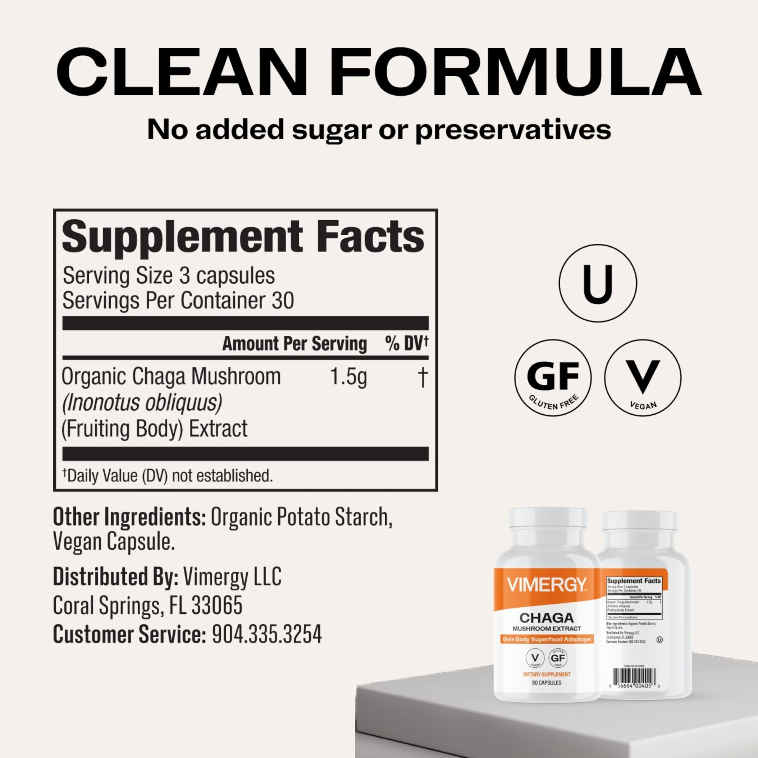 Chaga Mushroom Capsules, Brain Body Superfood Adaptogen*, 1 Month Supply — Amazon image 4