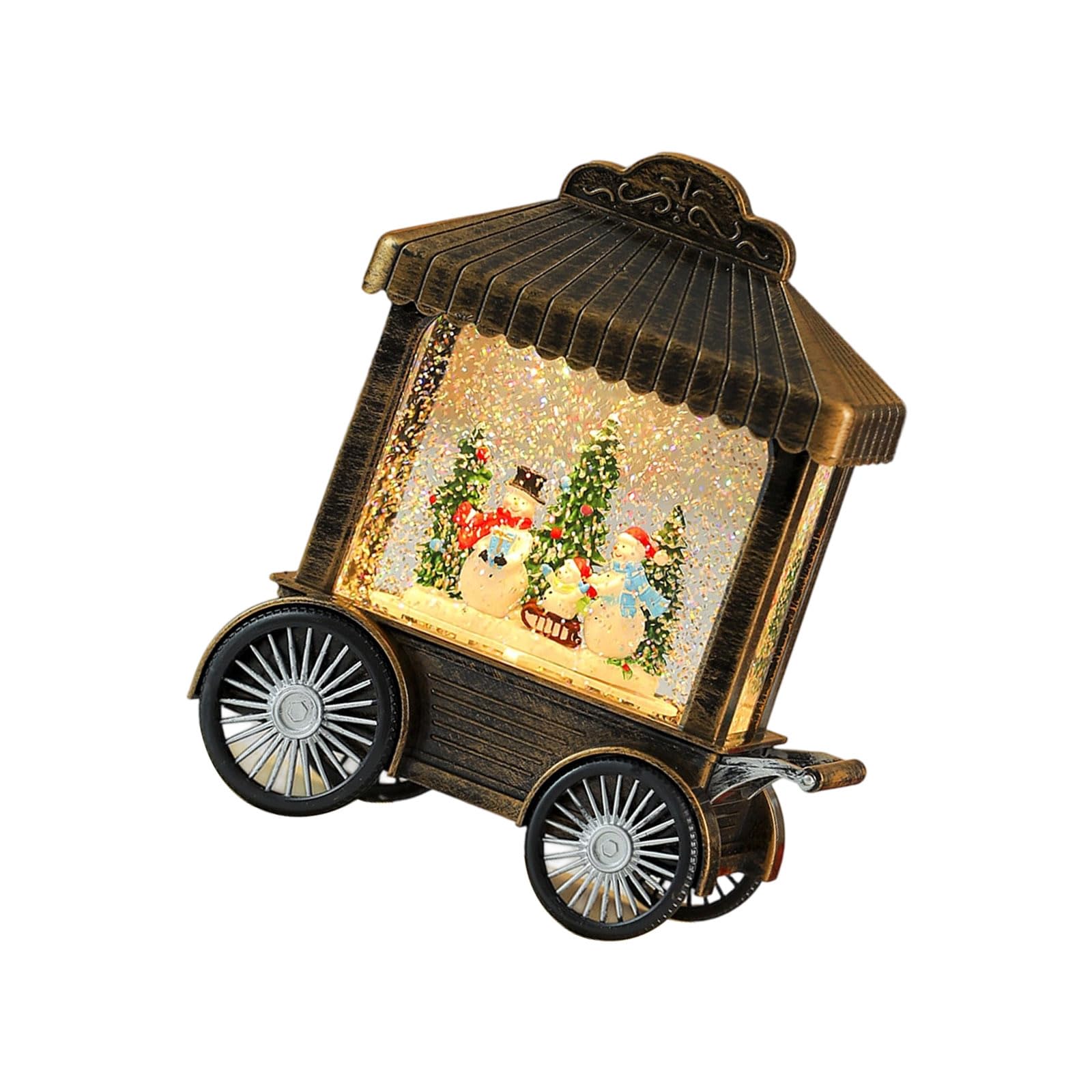 Weihnachtsfigur-Spieluhr aus Kunstharz, Wagen mit Schneefall, Tischdekoration, für Kinder, Erwachsene, Geburtstag, Schnee-Dekoration