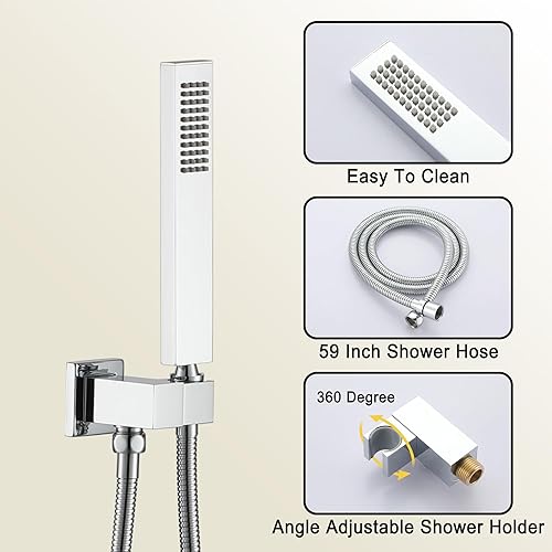 Miniatura 4 de CASAINC Cabezal de ducha de lluvia de 20 pulgadas con mano, sistema de ducha termostático montado en la pared, juego completo de grifos de ducha de