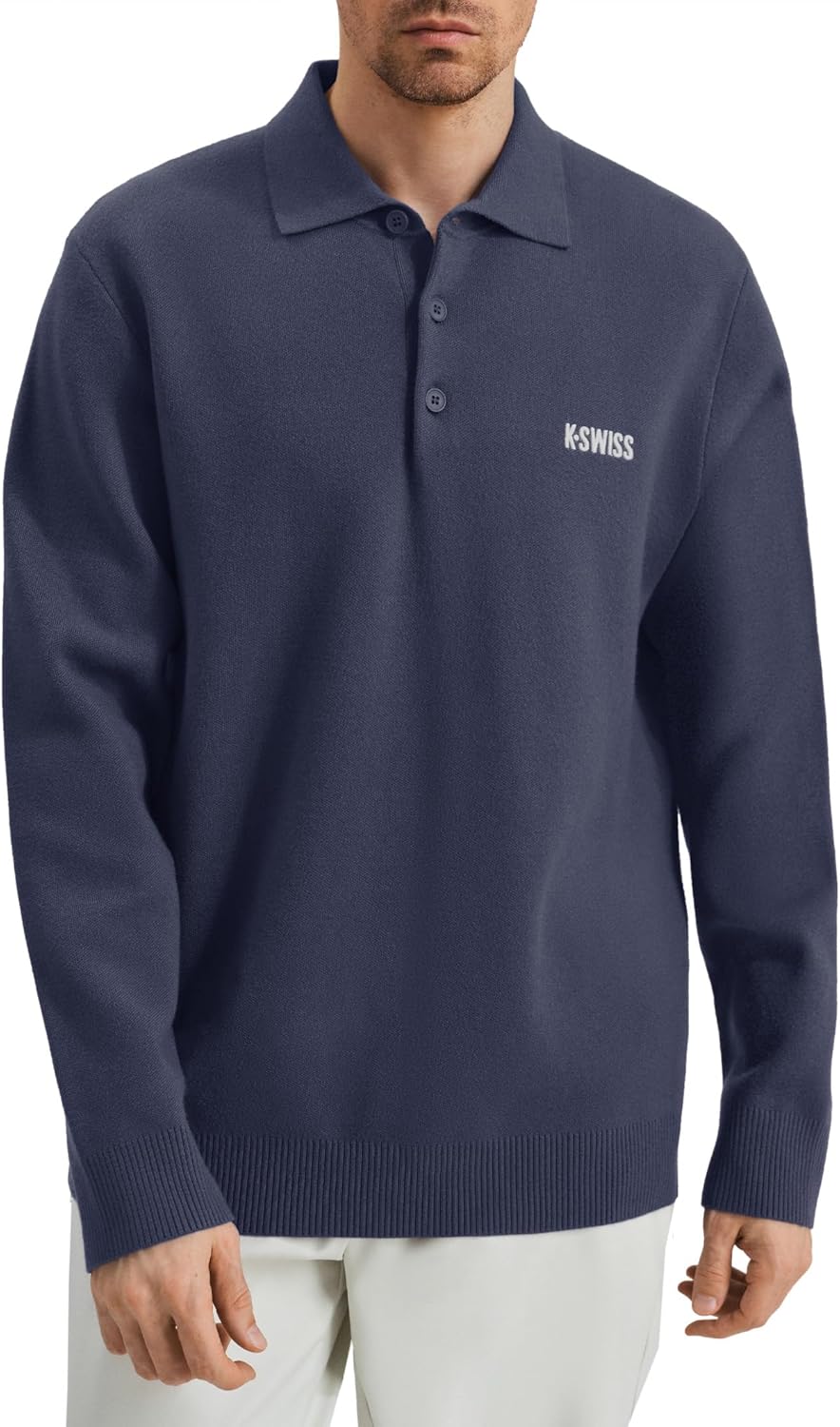 K-Swiss Men's Knit Polo Shirts - Long Sleeve Polo Sweaters Shirt Classic Collared Button Casual Work Golf