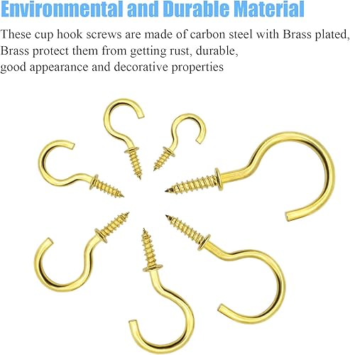 Miniatura 4 de DYWISHKEY Kit de ganchos de tornillo para tazas, 136 unidades, 7 tamaños, ganchos de rosca chapados en latón para el hogar, la oficina y el lugar de