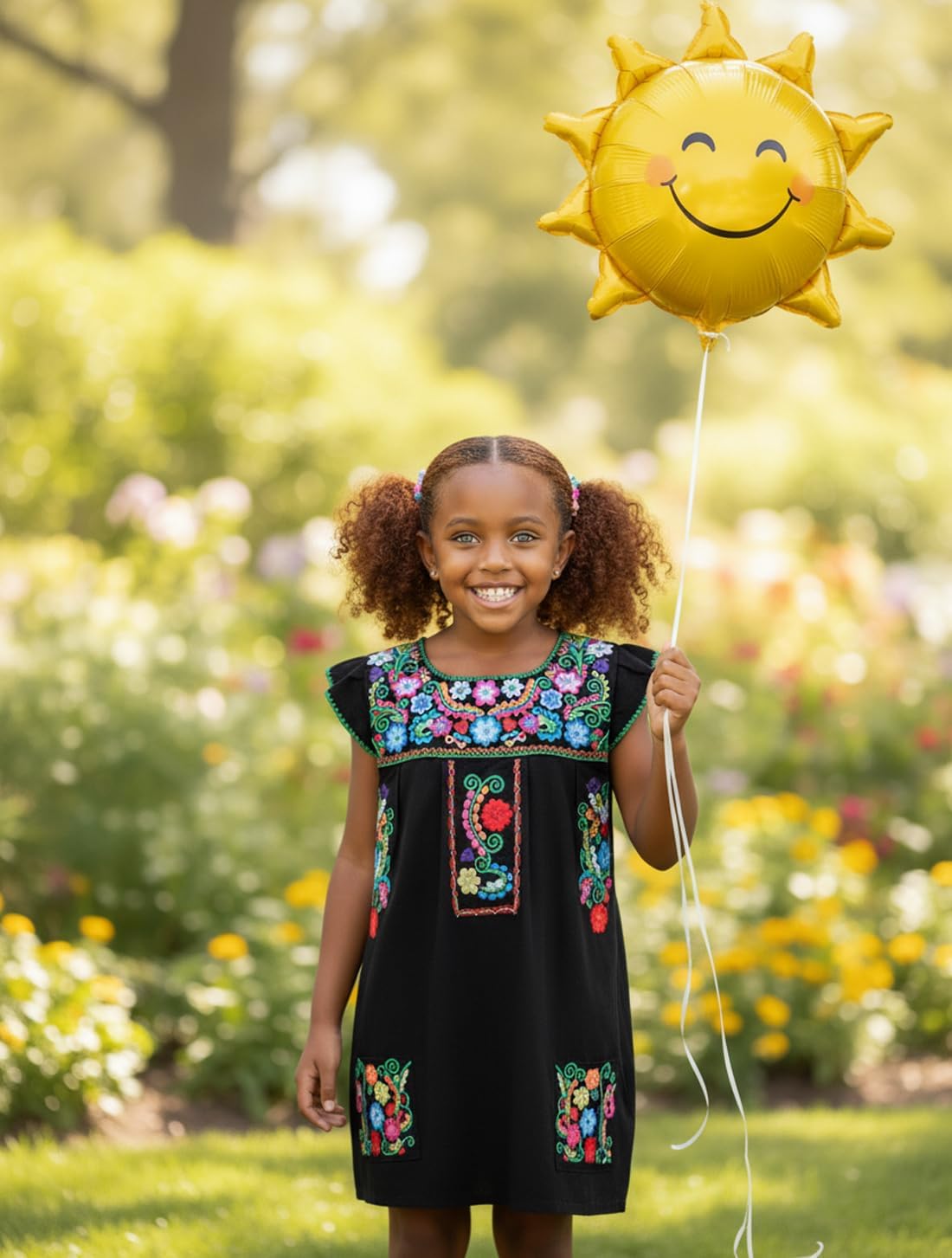 YZXDORWJ Girl Mexican Embroidered Dress Traditional Floral Short Sleeve