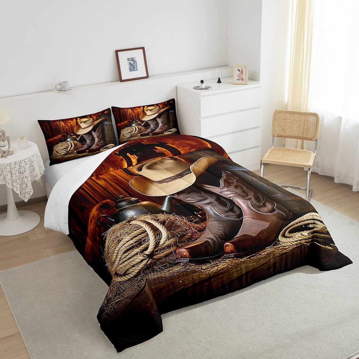 Feelyou Western Decor Comforter for Kids Boys Girls Retro Cowboy Comforter Set Soft Cozy Wild West Themed Bedding Set Teens Men Grunge Design Bed Set Twin 1 Pillow Case Boys - Image 4