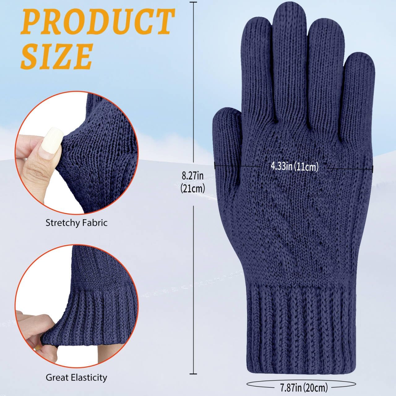 2 Pairs Winter Gloves Women Warm Thick Fleece Lined Stretchy Touchscreen Wool Thermal Knit Gloves for Cold Weather - Image 2