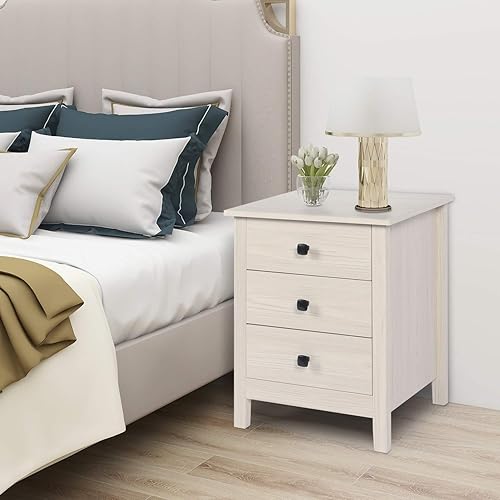 Miniatura 7 de GBU - Mesitas de noche para dormitorio; juego de 2 mesitas de noche de madera con cajón para el hogar Grano de madera blanca (3 cajones),Grano de