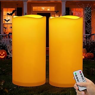 Outdoor Flameless Candles Waterproof: 6" x 12" Extra Large LED Battery Operated Flickering Pillar Candles with Timer Remote Control Fake Plastic Tall Electric Candles for Porch Lanterns, Set of 2