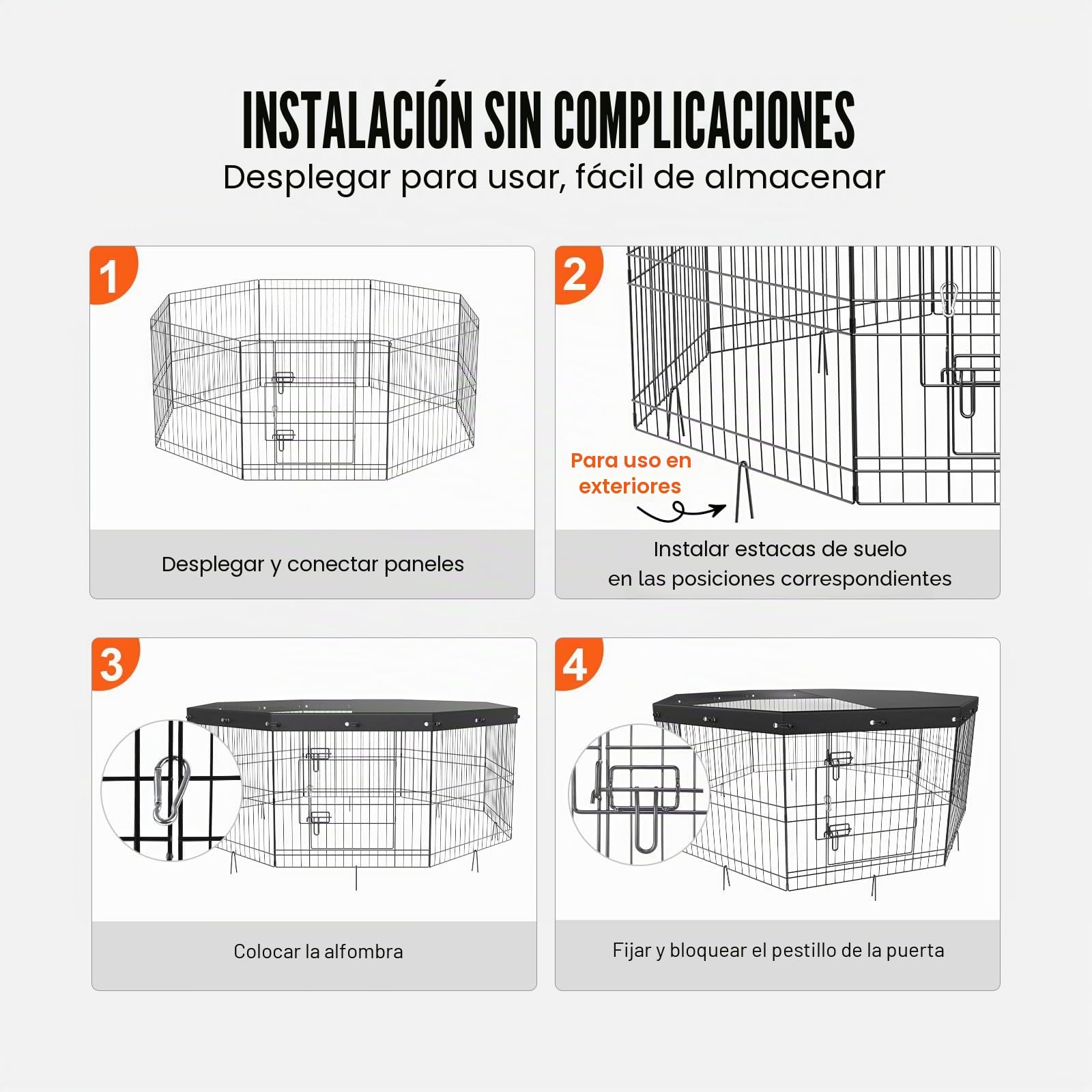 VEVOR Valla para Perros de 61x61 cm, Parque para Perros, Conejos, Gatos, con Valla de Cubierta Superior para Mascotas Pequeñas y Medianas, 8 Paneles de Malla Metálica Plegables para Camping, Viaje