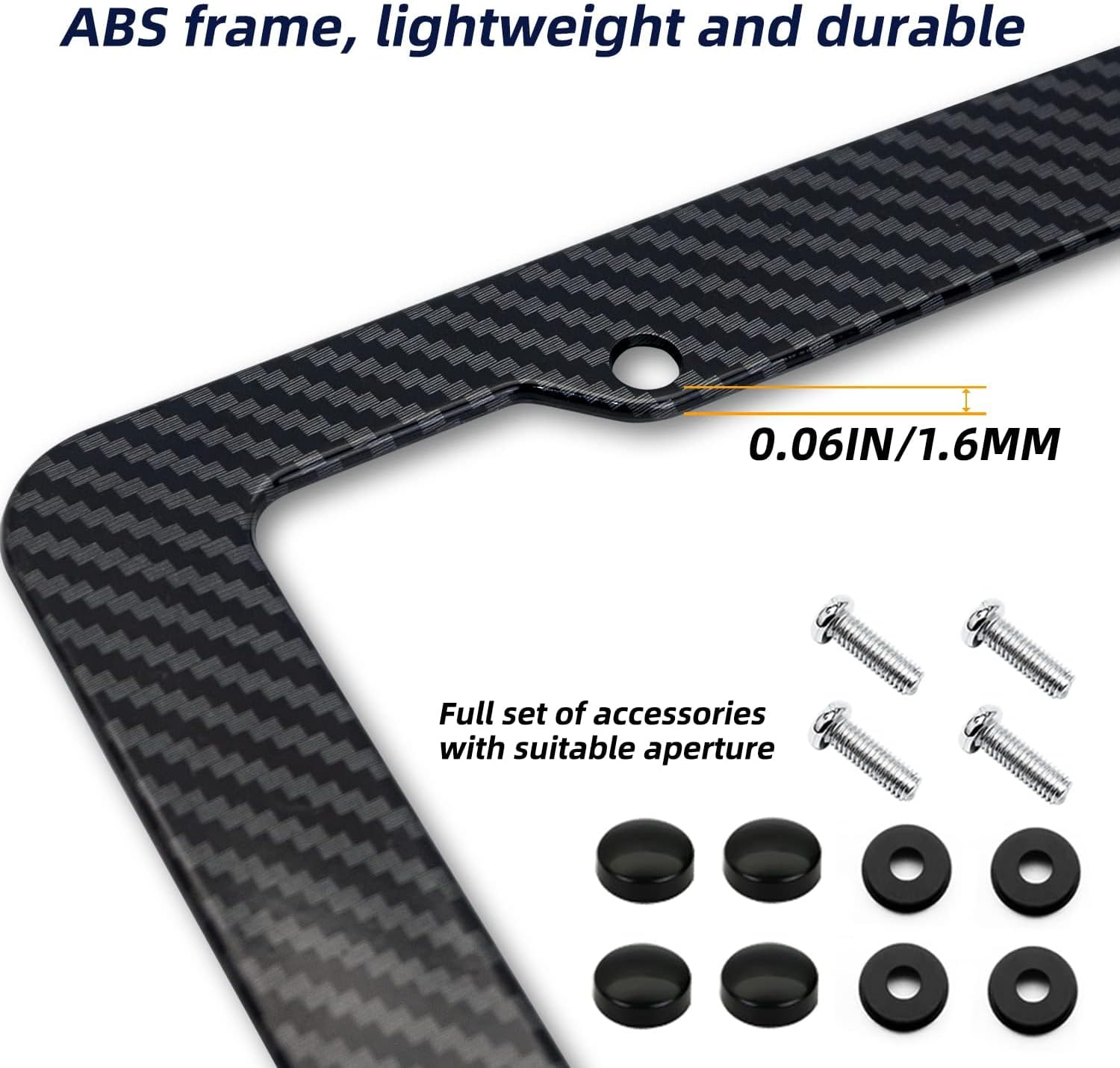 Carbon Fiber License Plate Frame, Glossy Waterproof Plastic Number Plate Frame Print Carbon Fiber Pattern for Man and Women (with Fasteners and Screws) 2 Pack