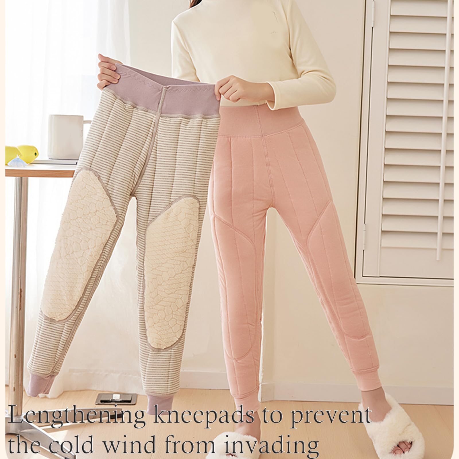 Leggings invernali in misto lana morbida per ragazze, rinforzati, zona ginocchia, elastici, freddi, per attività all'aperto, abbigliamento da gioco per bambini e ragazze, foderato in pile