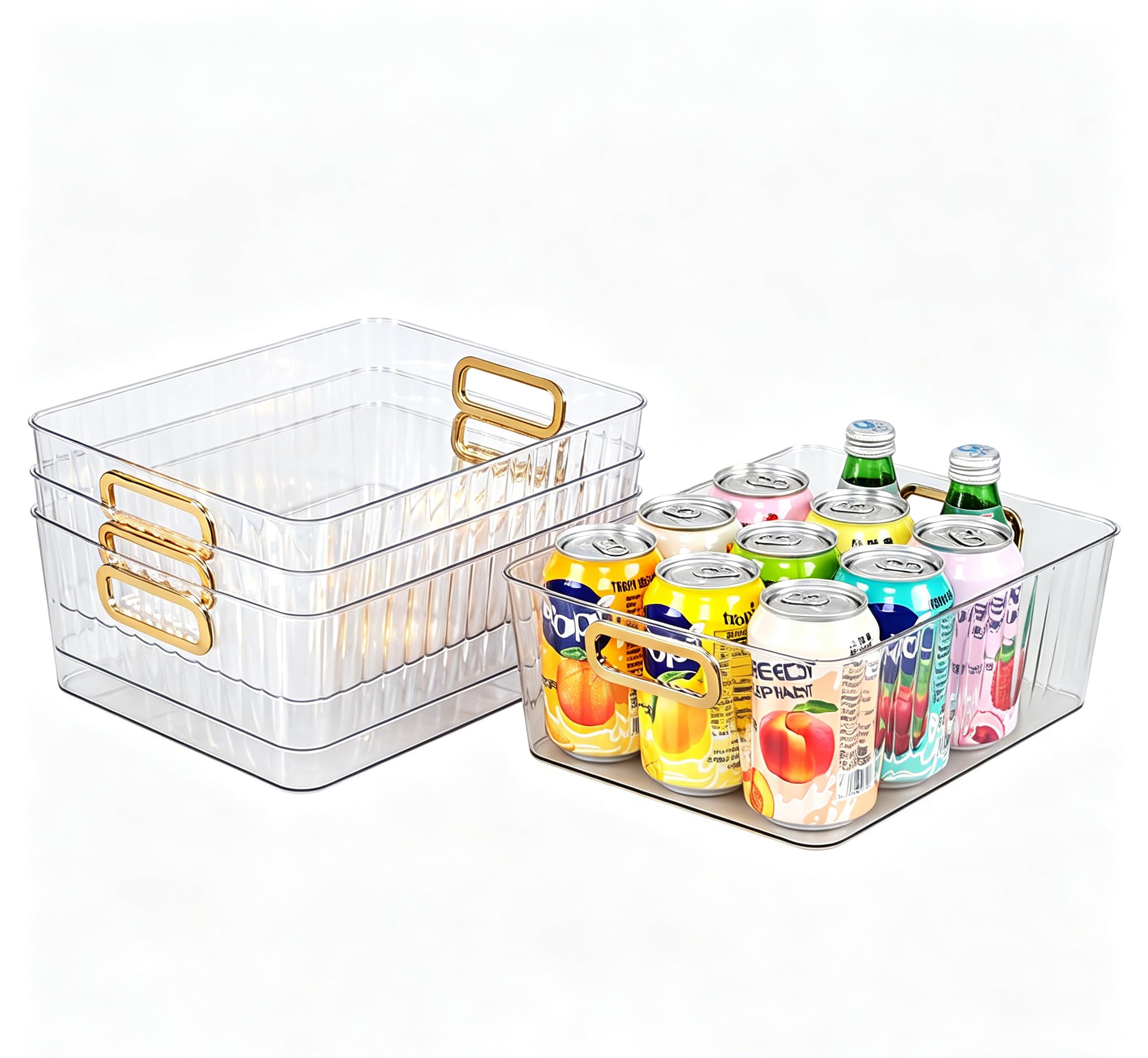Bac de rangement en plastique avec poignée lot de 4 transparents et empilables