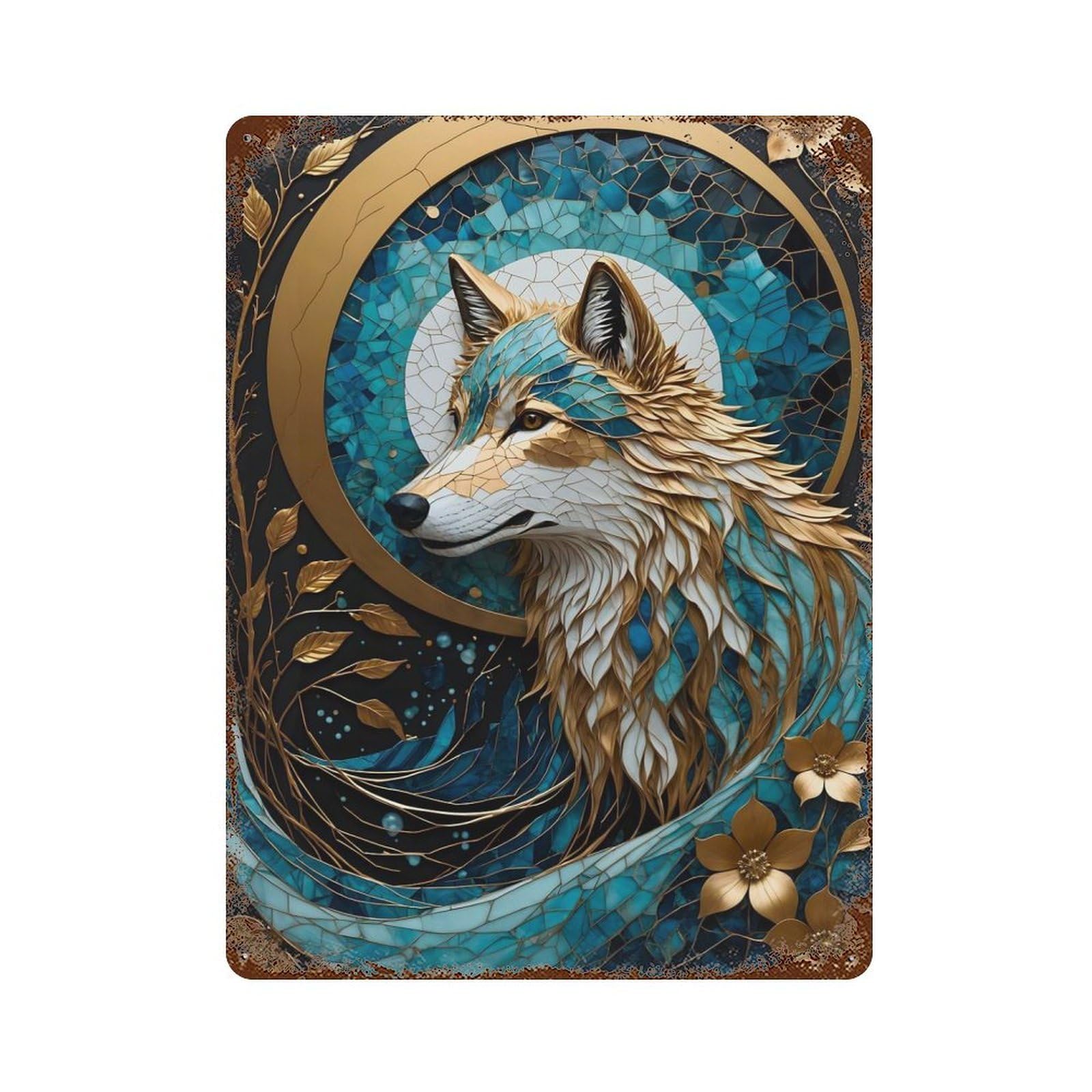 Wolf Rusty Metal Tin Sign 15.7"x11.8", for Patio, Garden Room And Bar Decor, Old School Wall Decor