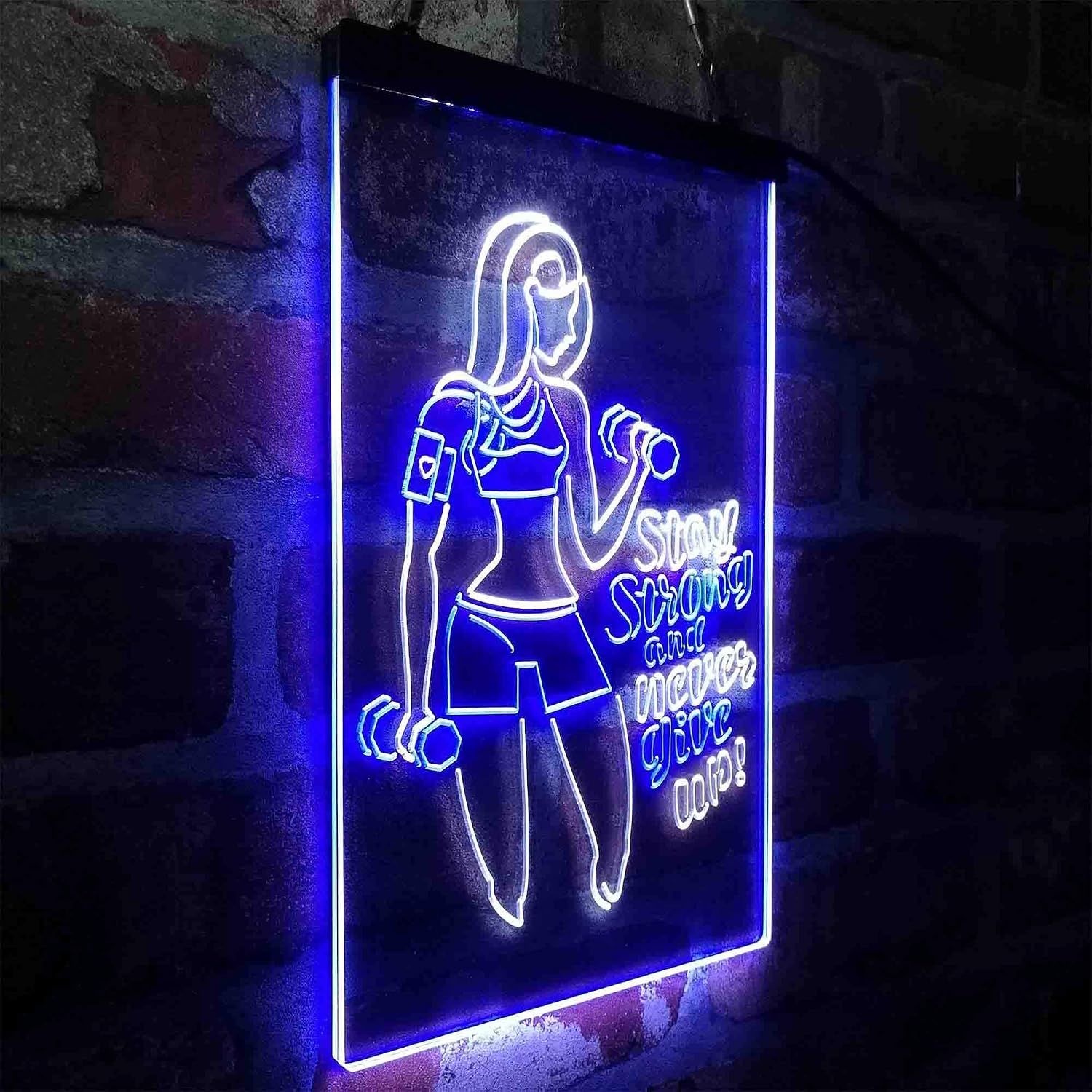 ADVPRO Fitness Club Gym Stay Strong Never Give Up Dual Color LED Neon Sign White & Blue 12 x 16 Inches st6s34-i4043-wb