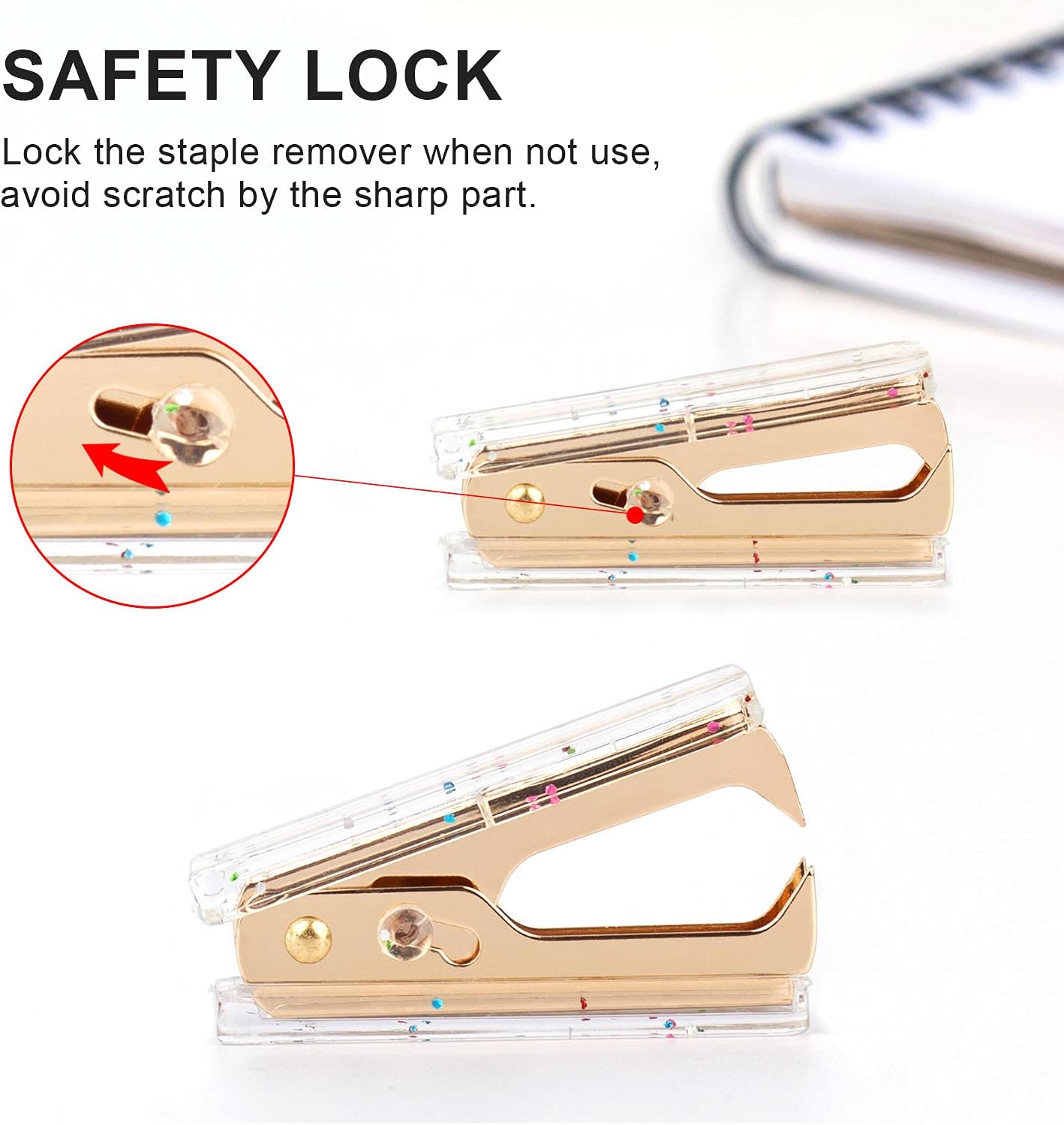 Staple Remover Tool - Professional Clear Sequins Acrylic Staples Puller with Lock, Rose Gold Steel Claw Stapler Removal for Office, School Desktop Dress Up,1 Pack