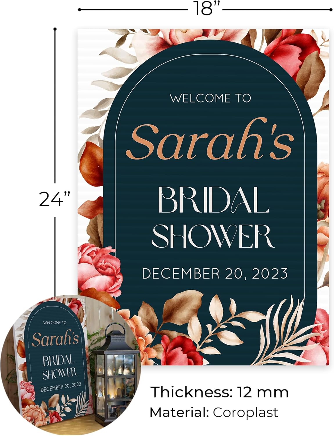 18"x24" Custom Welcome Sign for Bridal Shower, Personalized Welcome Sign for Bridal Shower Decorations, Custom Sign in Acrylic, Foam Board, or Coroplast (Design 1)