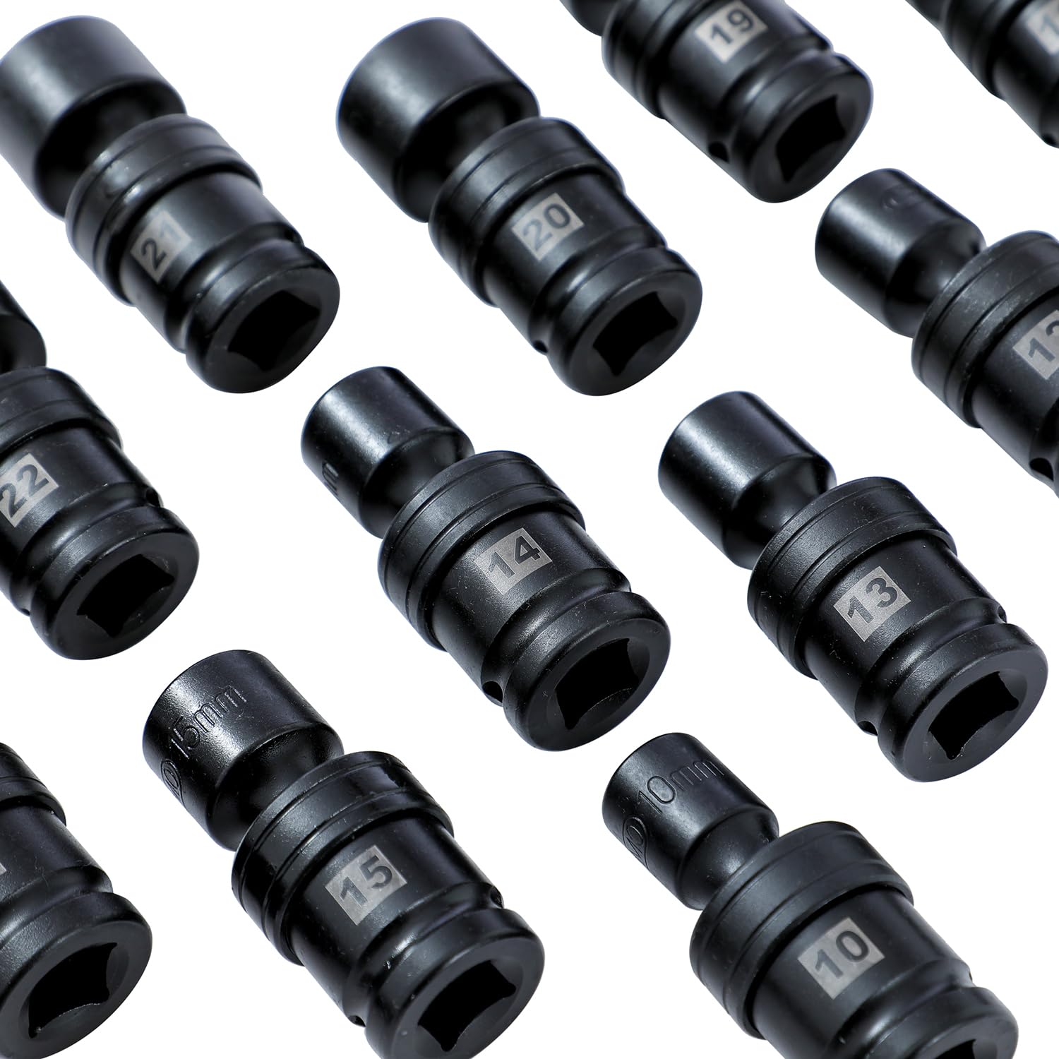 KATSU Tools 15 uds Llaves Vaso Impacto Giratorias 1/2", 10-24mm, 6 Puntas, CR-MO Acero, Universales 420412