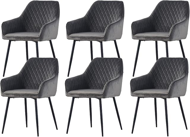 AINPECCA Set of 6 Velvet Dining Chairs Upholstered Seat with Metal Legs Living Chairs (Grey Velvet, 6)