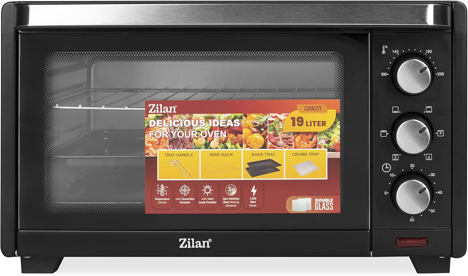 zilan z şekil Zilan, Forno elettrico a convezione, con lampada interna, doppia protezione in vetro, 19 litri