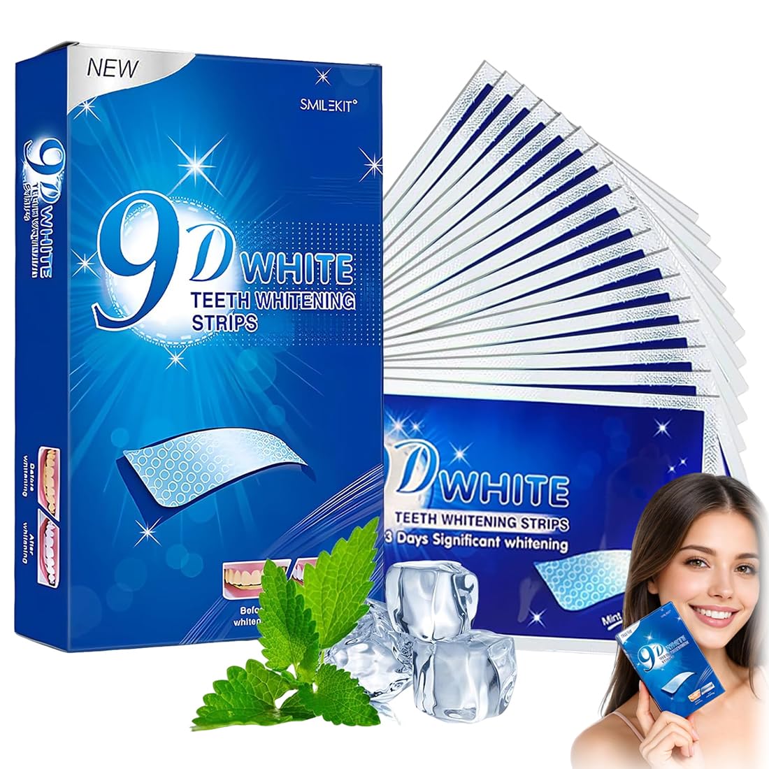 Strisce Sbiancanti Denti Professionale - 28 Strips Whitening per Sbiancamento,strisce sbiancanti denti, Delicate e Rapide, Rimuove le Macchie Profonde-A