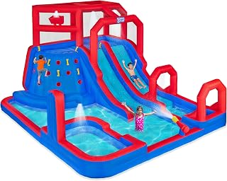 SUNNY & FUN Mega Climb N’ Go Inflatable Water Slide Park with Two Slides