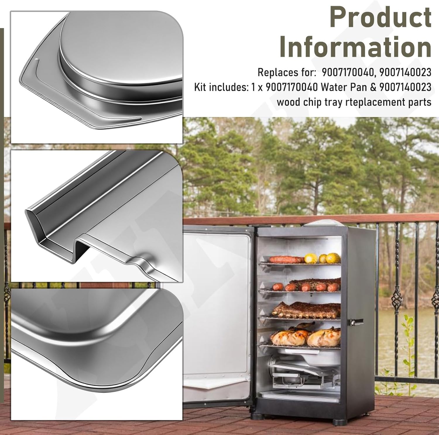9007170040 Water Pan & 9007140023 Wood Chip Tray Replacement Parts Compatible with Master-built 30" MB20071117 MB20072918 Digital Electric Smoker