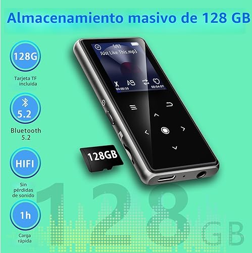 Miniatura 3 de Reproductor MP3 de 128GB con Bluetooth 5.2, Reproductor de Música AiMoonsa con Altavoz HD Integrado, Radio FM, Grabadora de Voz, Sonido HiFi, Libro