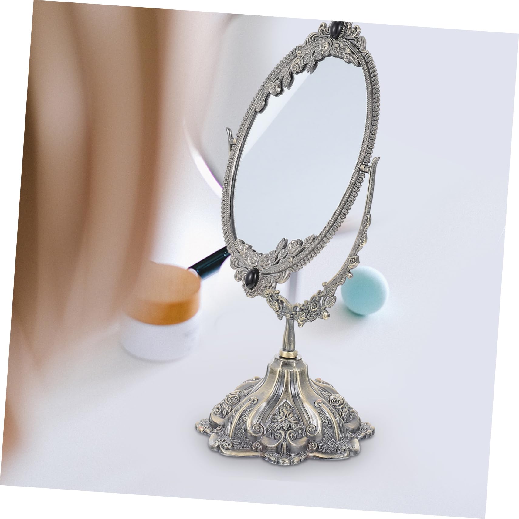 Doppelseitiger Tischspiegel im Europäischen Stil Rotierender Kosmetikspiegel für Hochzeit Stabiler und Klarer Makeup Spiegel für Zuhause Antik Finish für Tisch