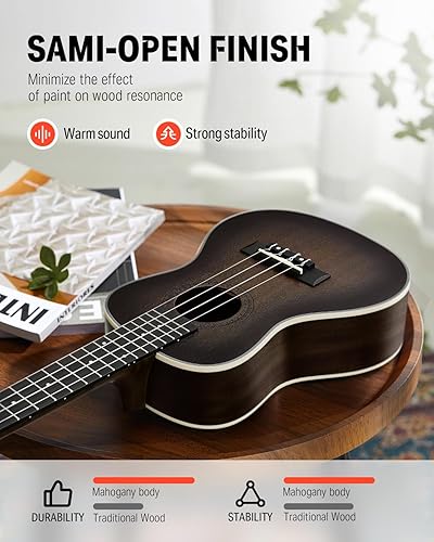 Miniatura 4 de Donner - Ukelele profesional DUC-200D de caoba para concierto, 23pulgadas para principiantes, paquete con bolsa de concierto, lecciones en línea,