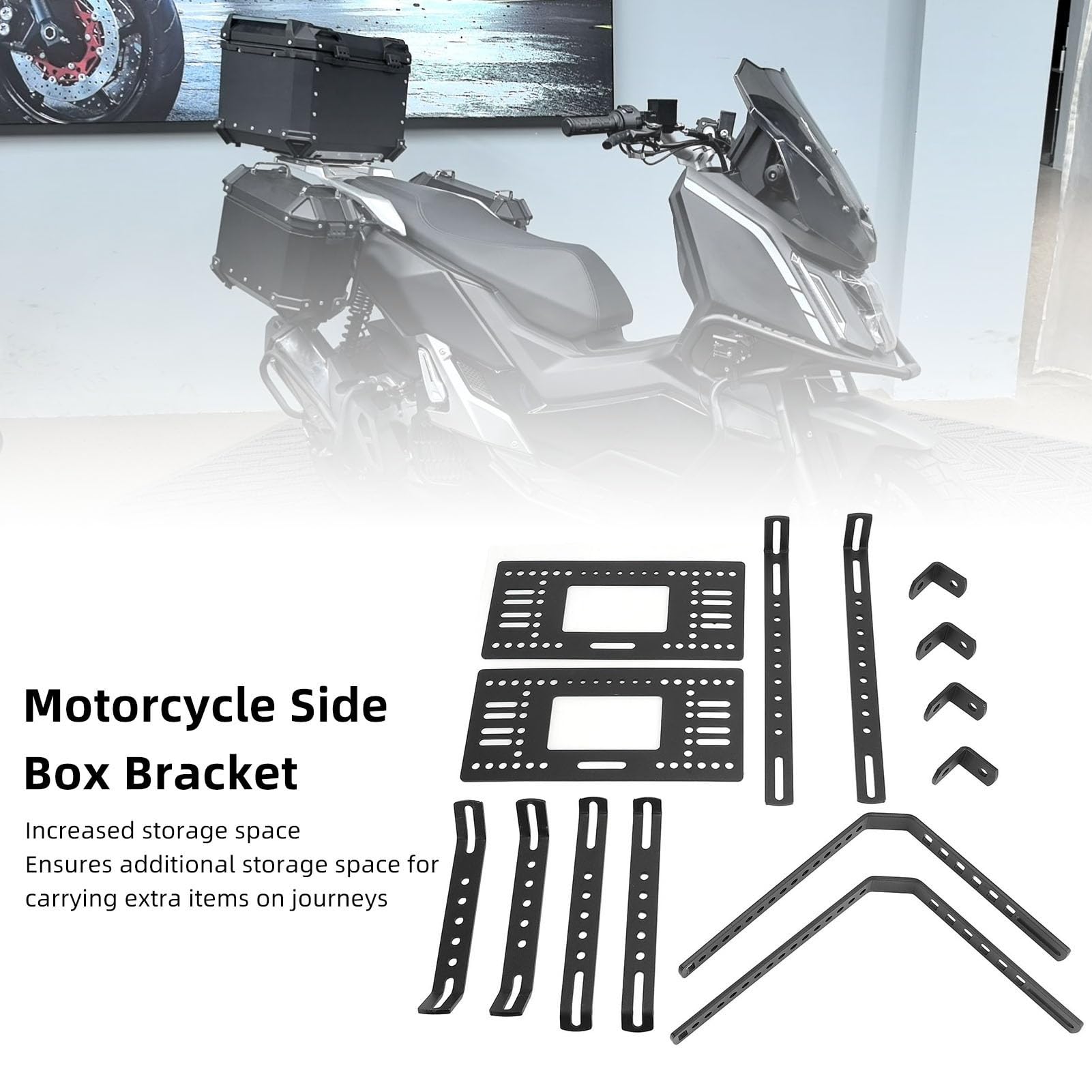 Ejoyous Wspornik Kufra Bocznego Bagażnik Motocyklowy ze Stopu Aluminium z czarną powłoką proszkową Uniwersalny Bagażnik do Twardych skrzyń Dodatkowe Miejsce do Przechowywania Wspornik dla Pasażerów