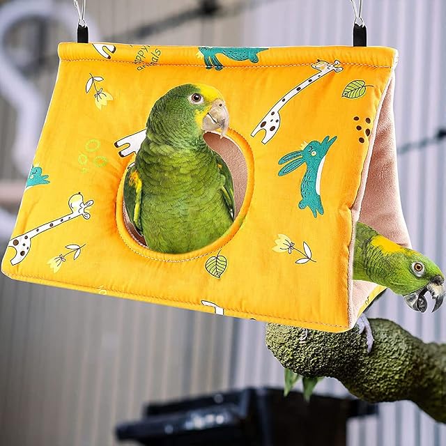 Foto 8 de 8 de Invierno cálido loro hamaca, nido de pájaro caliente suave, hamaca de peluche colgante, jaula para periquitos