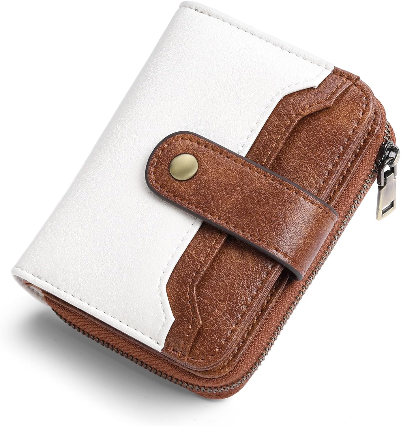 GAEKEAO Small Wallet for Women Leather RFID Blocking Bifold Zipper Pocket Credit Card Holder Card Case Wallets with ID Window
