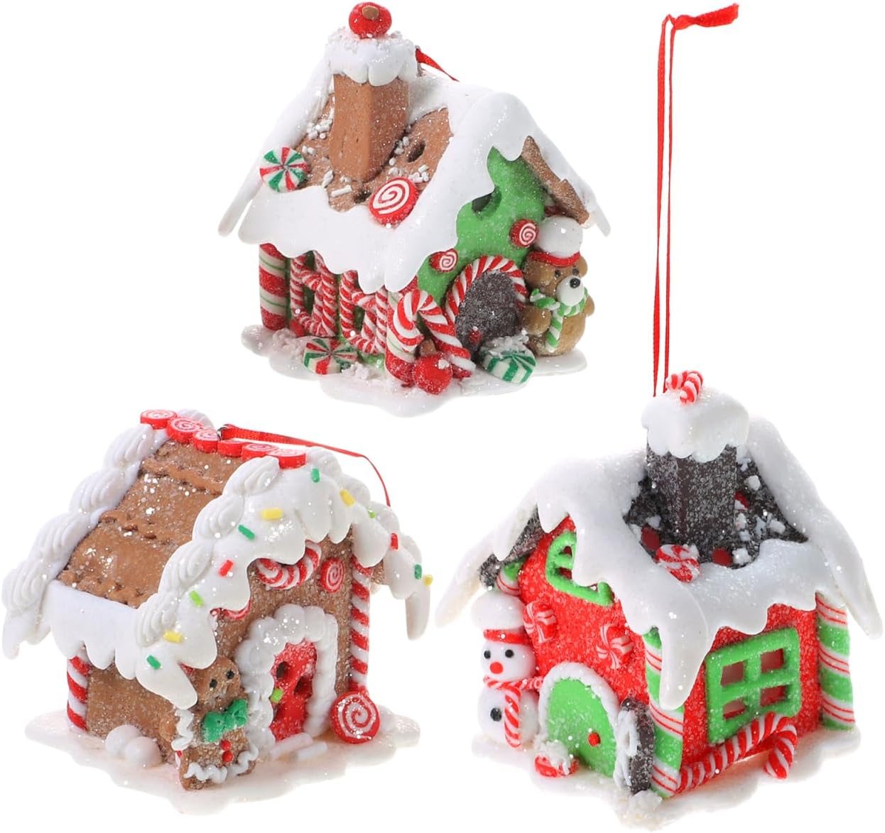 3Pcs Led Glowing Christmas House Ornaments Resin Gingerbread Village Decoration for for Xmas Holiday Party New Year Home Decor(Style)
