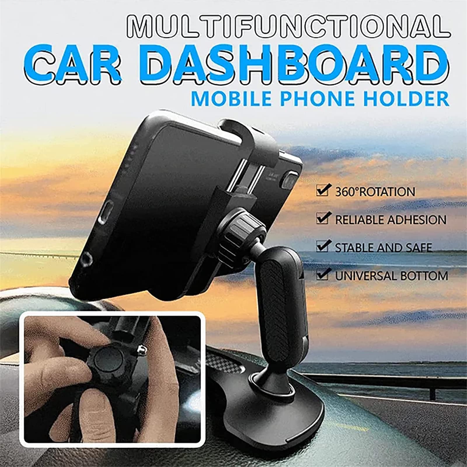 Multifunctional Car Dashboard Mobile Phone Holder, 360 Degree Rotation Dashboard Cell Phone Holder, Universal Car Phone Clip Holder, Phone Mount for Car, Dashboard Phone Holder (1pc)