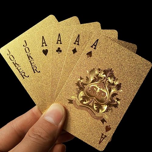 Miniatura 5 de Enjoyer Cartas plásticas impermeables del póker del póker de oro de las cartas del póker de la hoja del oro de los naipes de la cubierta