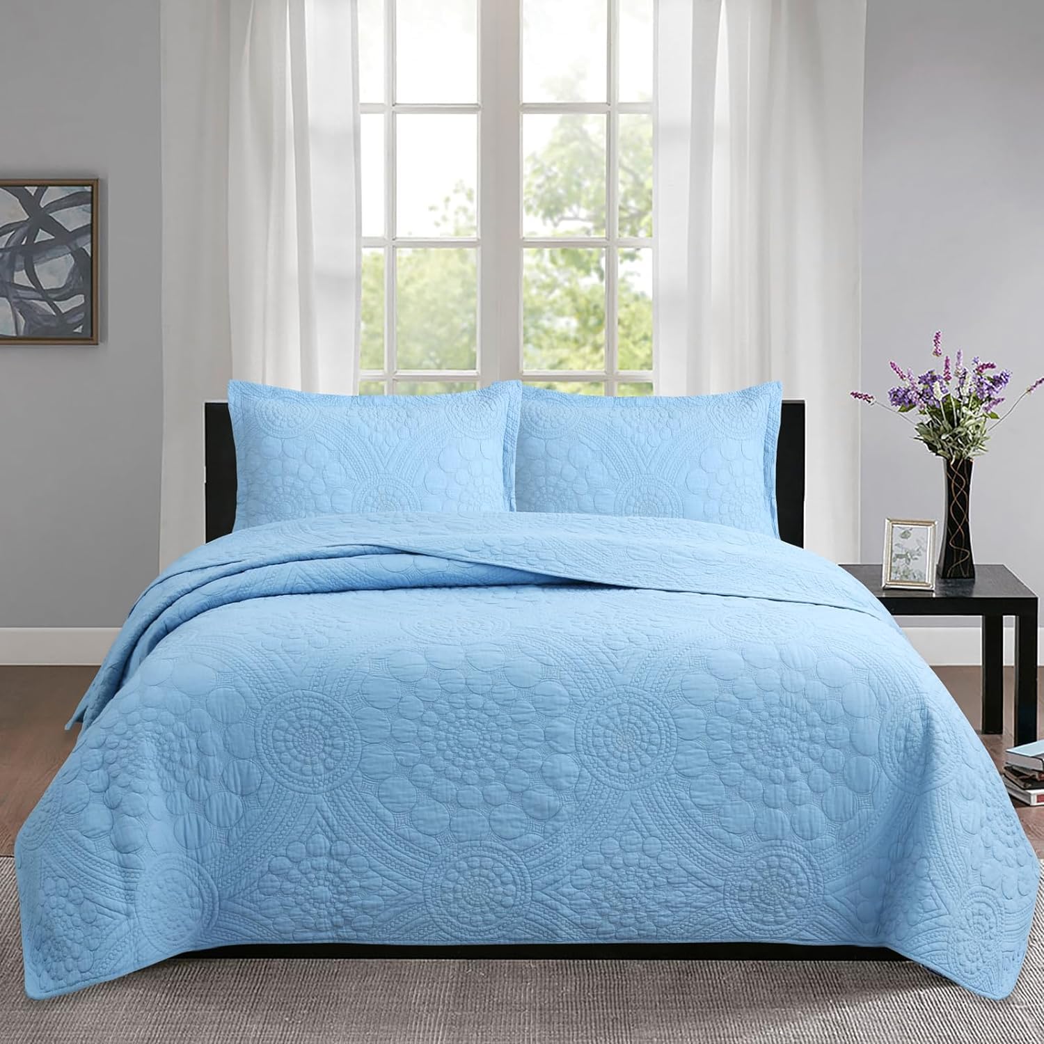 Dessus De Lit 240x260cm ELzEy - 100% Coton - Avec 2 Taies 50x70cm - Blanc