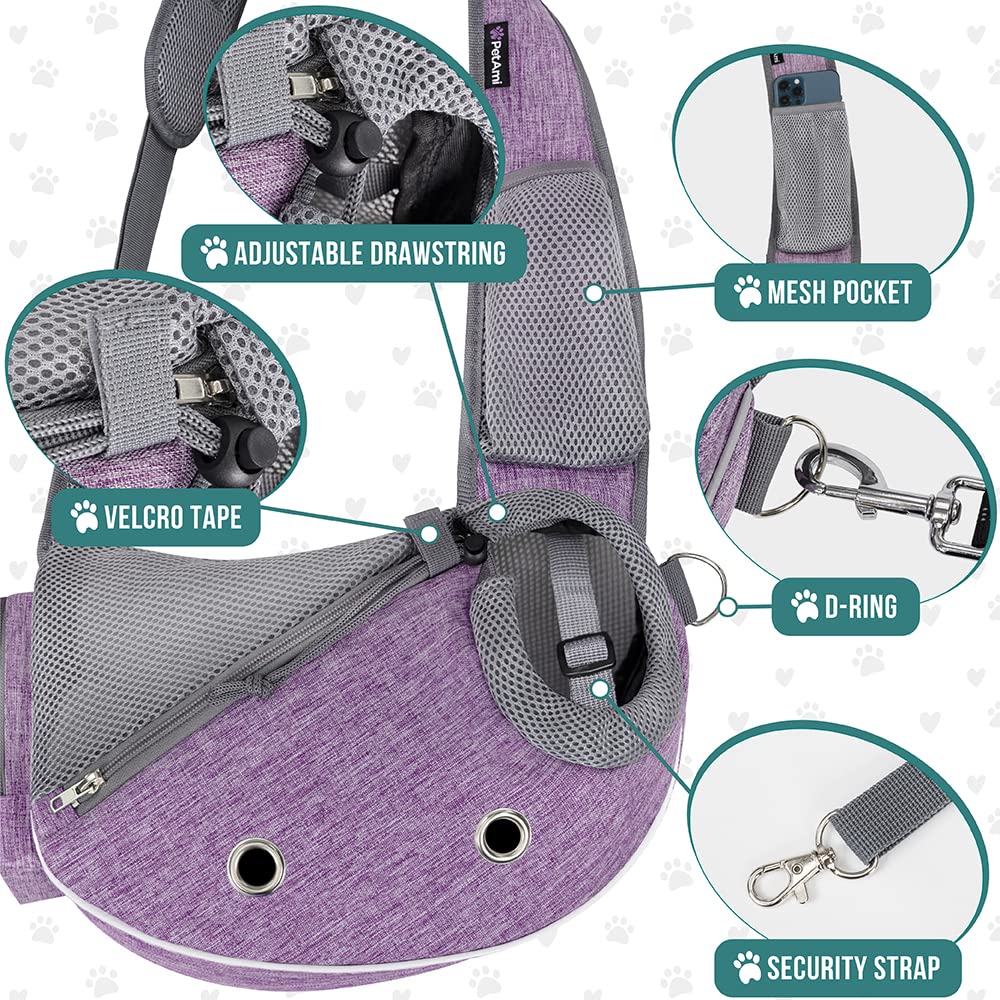 PetAmi Transportador para perros pequeños, bolso bandolera para cachorros, bolsas para perros para viajar, bolsa de transporte para llevar gatos medianos, bandolera ajustable para mascotas,