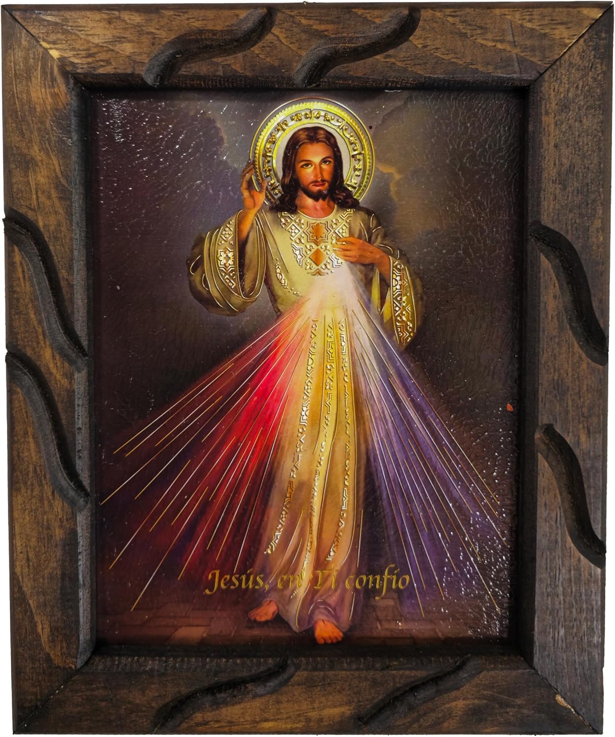 Mrcjsales-The Lord Of Divine Mercy in rustic frame, Oil painting, 24''x36'', 13''x18'', 10''x12'' inches, religious art image, Senor de la Divina Misericordia imagen, Cuadro rustico , Home decor, wall decor, church events, gifts (Small - 12