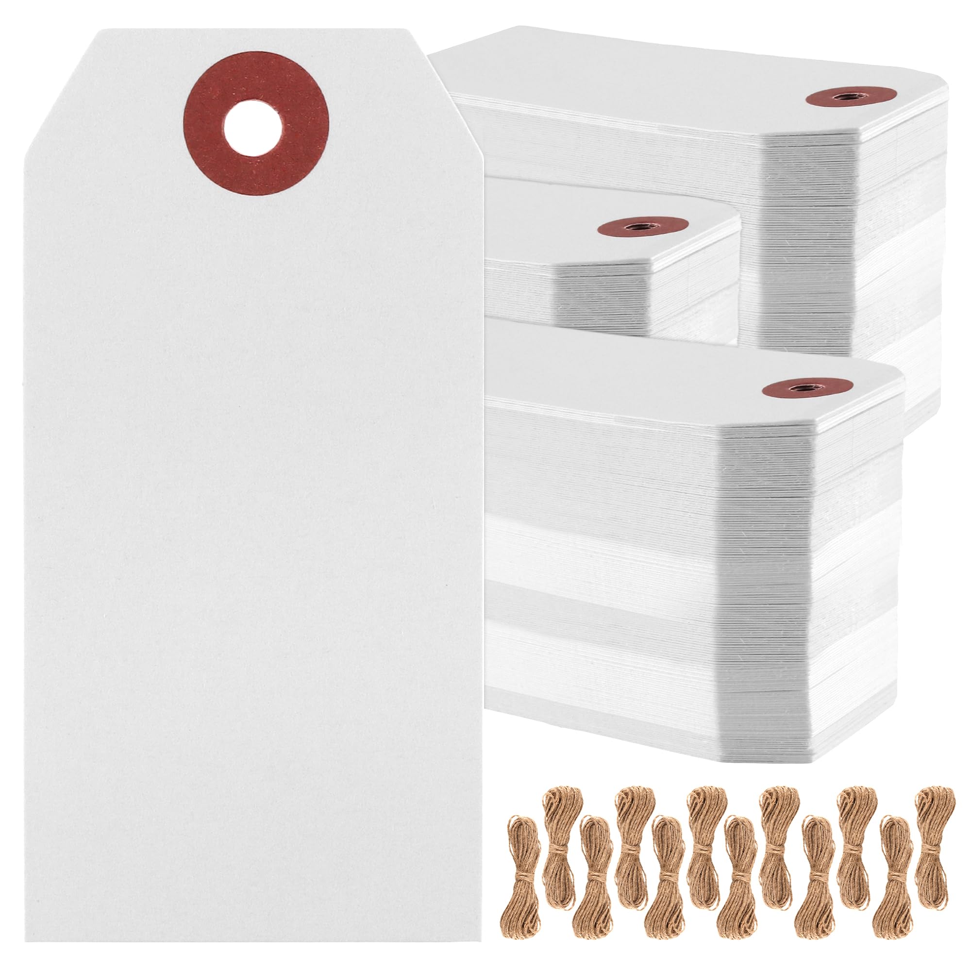 ZEONHAK 600 Pcs White Paper Price Tags with String, 70x35 mm Small Strung Hanging Gift Labels, for Luggage and Clothing