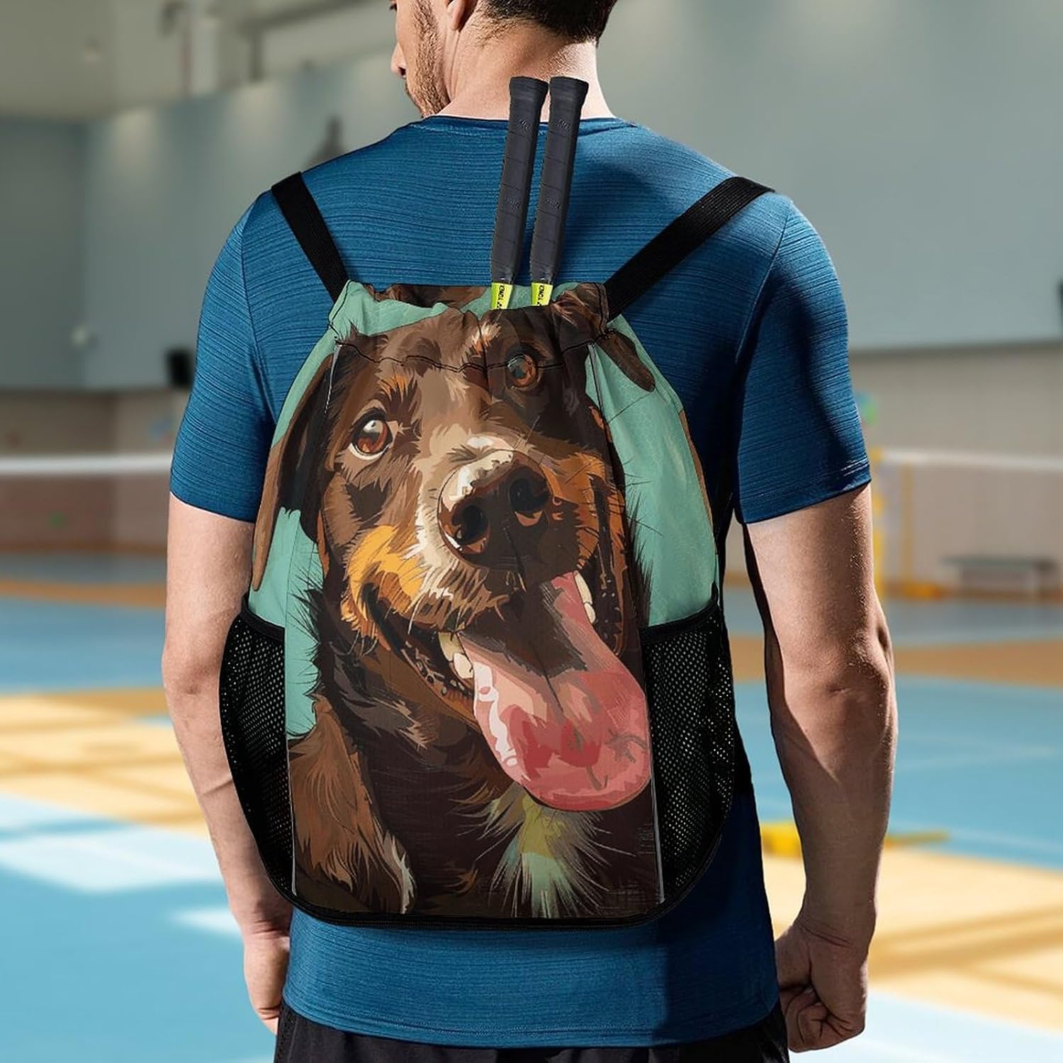 Drawstring Backpack Gym Drawstring Bag for Men Dog Smiling Picture Draw String Bags Gym Bag Cinch Bag