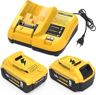 Pack of 2 Replacement Batteries DCB184 5.0Ah for DeWalt Battery 18V DCB182 DCB180 DCB184 DCB200 DCB182 DCB181 DCB201 + for Dewalt Charger 18V 3A Goodexo