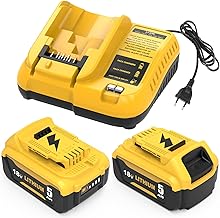 Pack of 2 Replacement Batteries DCB184 5.0Ah for DeWalt Battery 18V DCB182 DCB180 DCB184 DCB200 DCB182 DCB181 DCB201 + for Dewalt Charger 18V 3A Goodexo