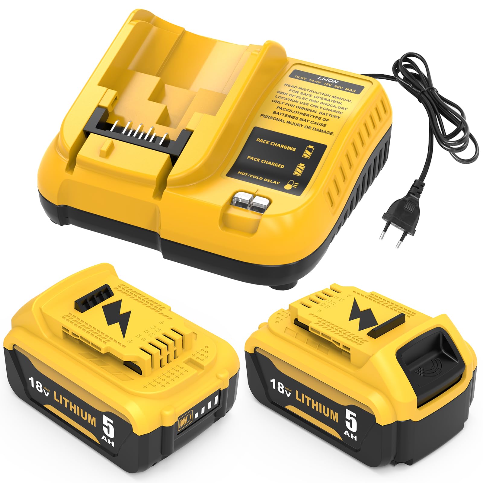 2 x DCB184 5.0Ah Replacement for DeWalt 18V for Dewalt Battery 18V DCB182 DCB180 DCB184 DCB200 DCB182 DCB181 DCB201 + for Dewalt Charger 18V 3A Tool Battery Goodexo